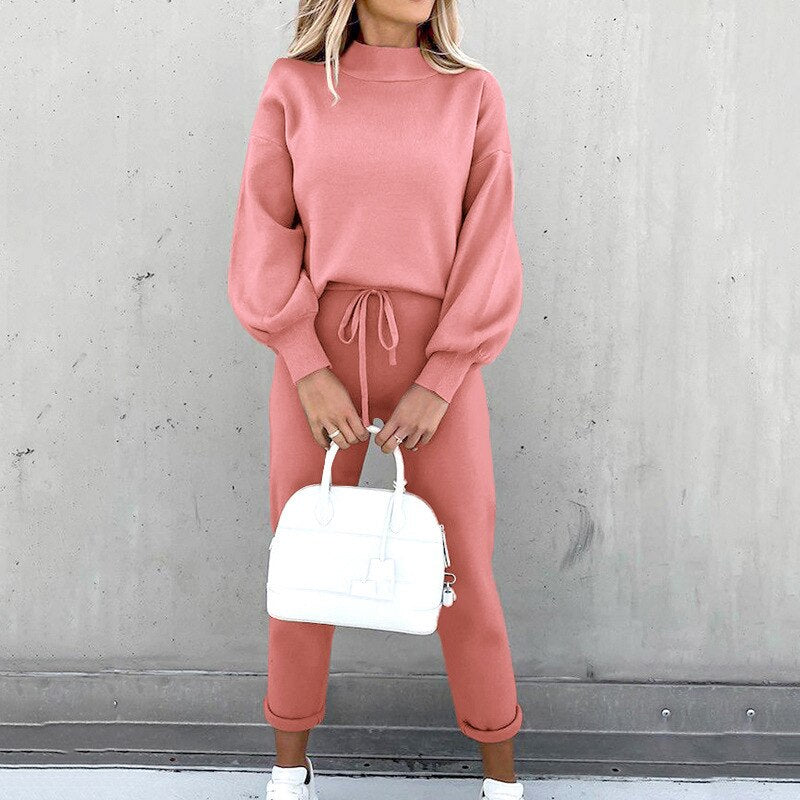 Zweiteiliges Loungewear Set für Damen - Elegante Winter Pullover und Hosen Set