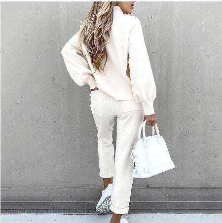 Zweiteiliges Loungewear Set für Damen - Elegante Winter Pullover und Hosen Set