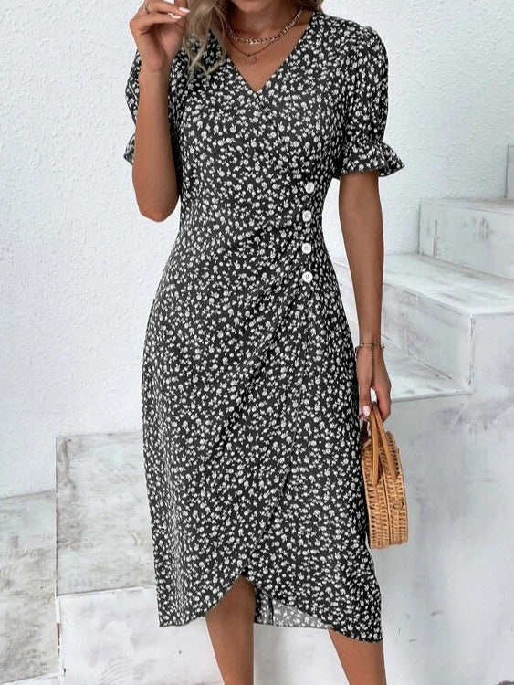 Sommerkleid - Luftiges Maxikleid mit V-Ausschnitt und Puffärmeln
