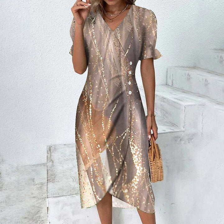 Sommerkleid - Luftiges Maxikleid mit V-Ausschnitt und Puffärmeln