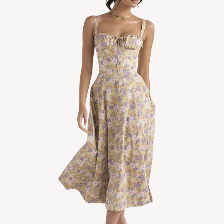 Olivia Sommerkleid | Elegantes Floral Ärmelloses Midikleid