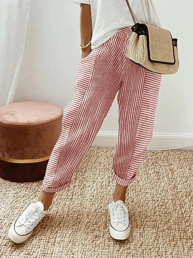 Olivia Streifenhose | Stylische luftige Sommerhose für Frauen