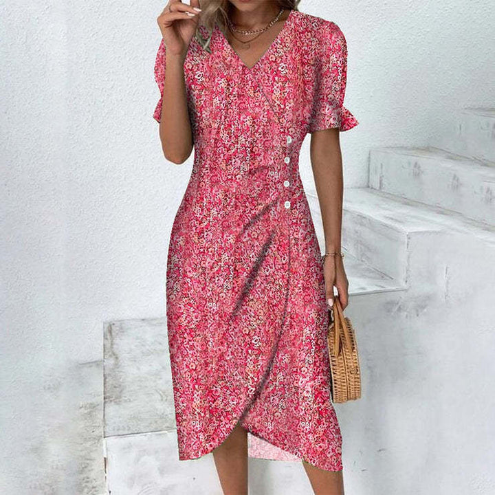 Sommerkleid - Luftiges Maxikleid mit V-Ausschnitt und Puffärmeln