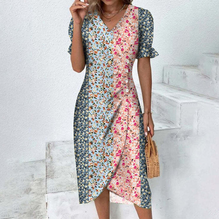 Sommerkleid - Luftiges Maxikleid mit V-Ausschnitt und Puffärmeln