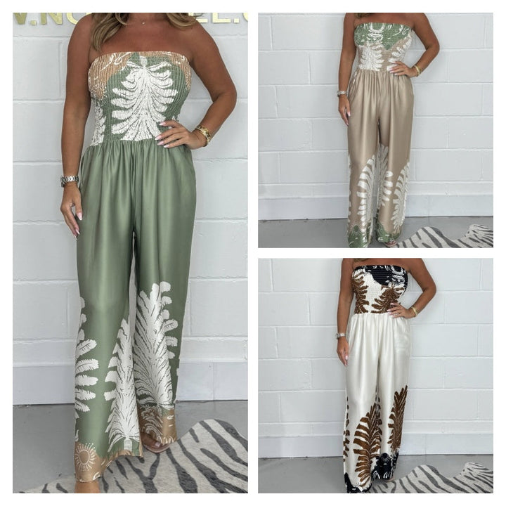Jumpsuit für Damen - Luxuriöser Bandeau Jumpsuit mit Print für Sommer