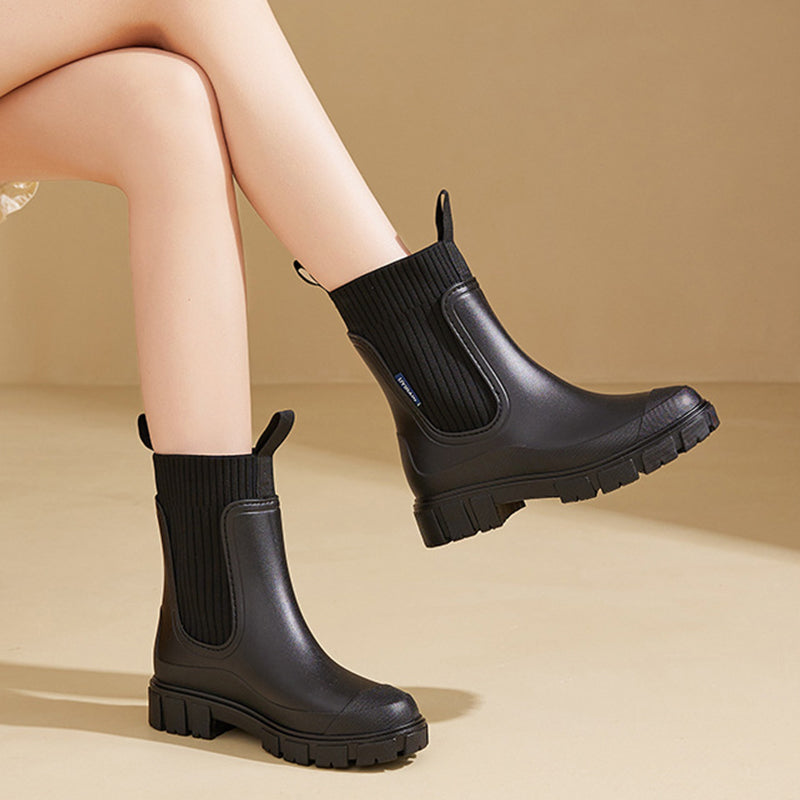 Regenstiefel für den Herbst - Robuste wasserdichte Stiefel mit dicker Sohle für Damen