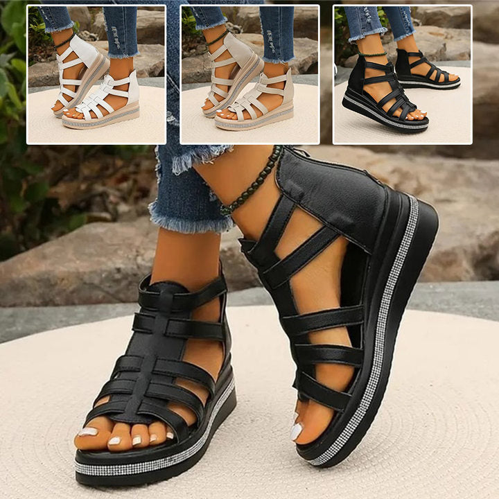 Plateau Sandalen für Damen - Bequeme Sandaletten mit fußbett für Sommer