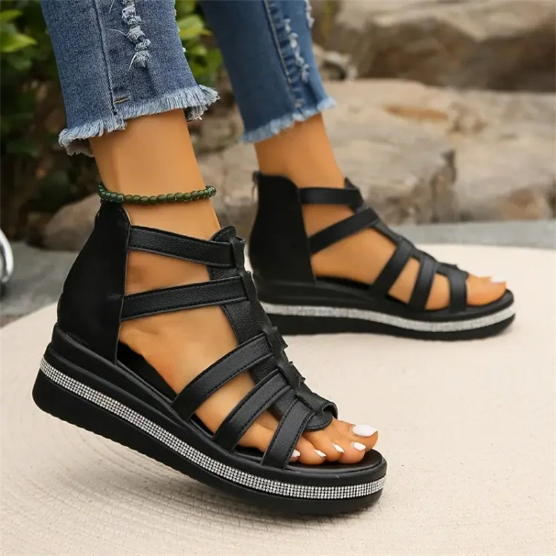 Plateau Sandalen für Damen - Bequeme Sandaletten mit fußbett für Sommer