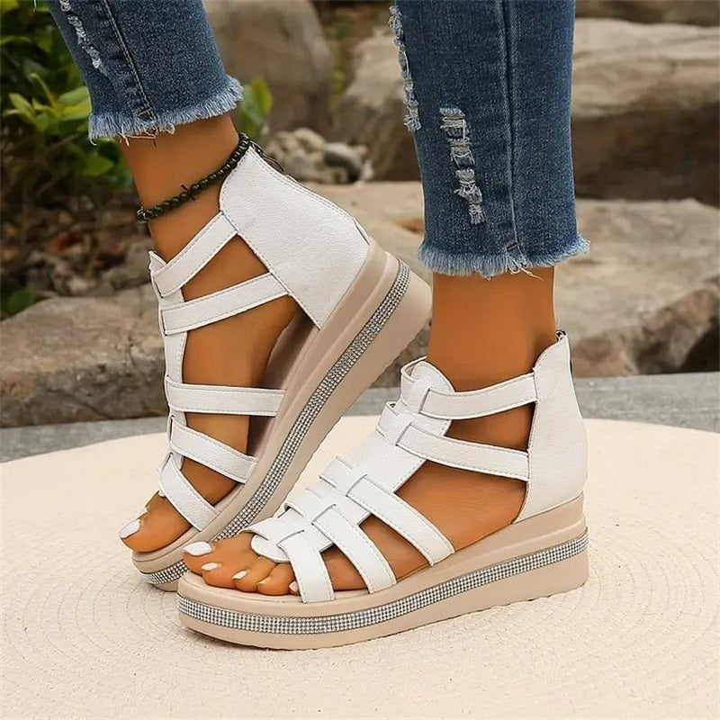 Plateau Sandalen für Damen - Bequeme Sandaletten mit fußbett für Sommer