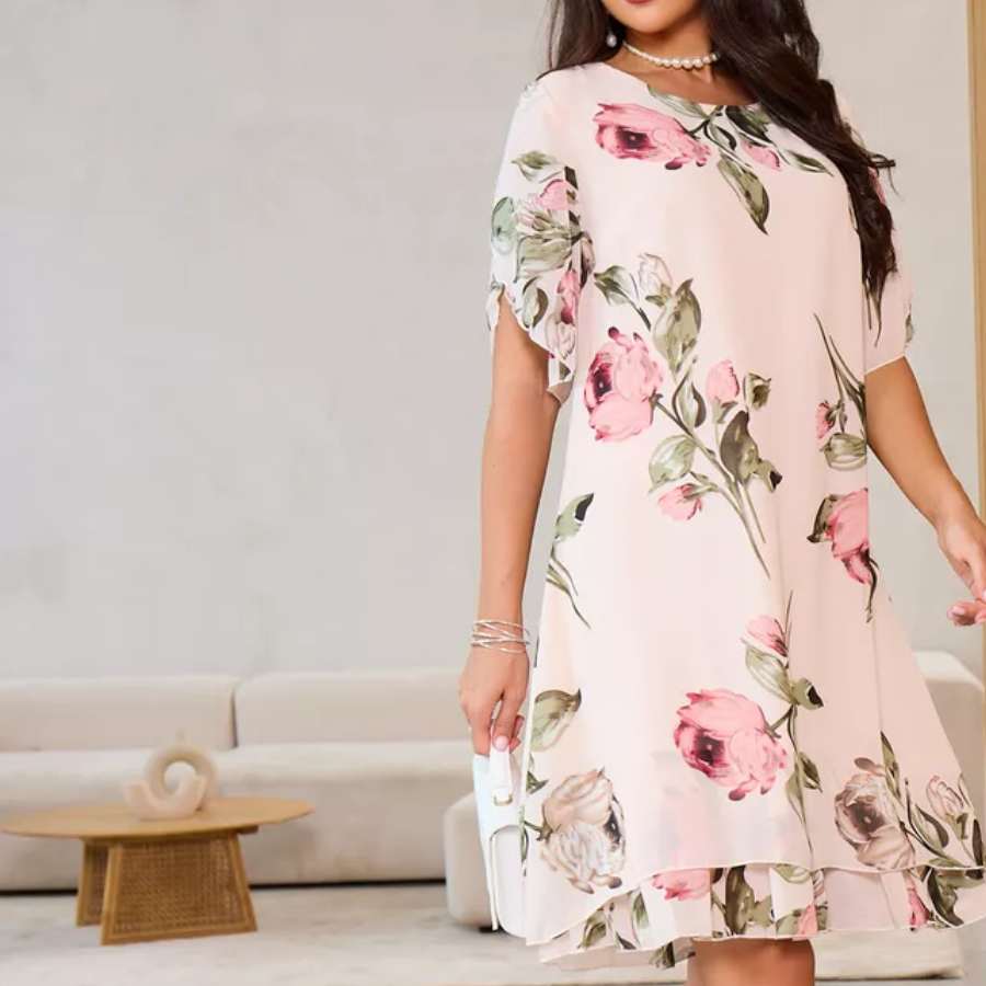 Sommerkleid für Damen - Elegantes Chiffon Midikleid mit Blumenmuster