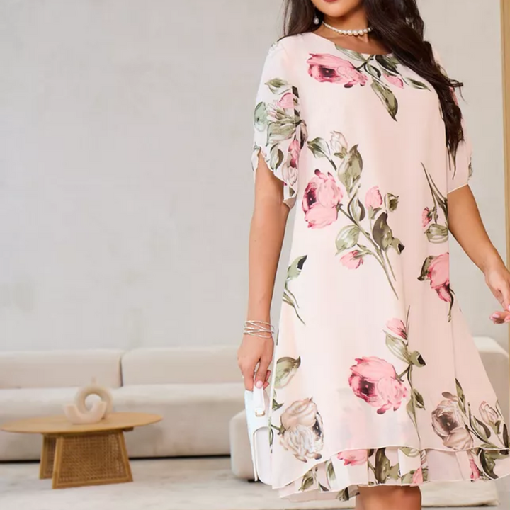 Sommerkleid für Damen - Elegantes Chiffon Midikleid mit Blumenmuster
