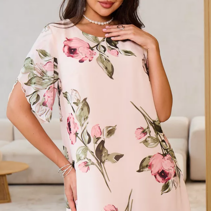 Sommerkleid für Damen - Elegantes Chiffon Midikleid mit Blumenmuster