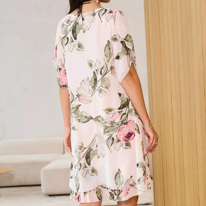 Sommerkleid für Damen - Elegantes Chiffon Midikleid mit Blumenmuster
