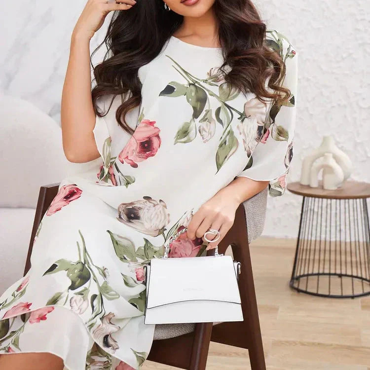 Sommerkleid für Damen - Elegantes Chiffon Midikleid mit Blumenmuster