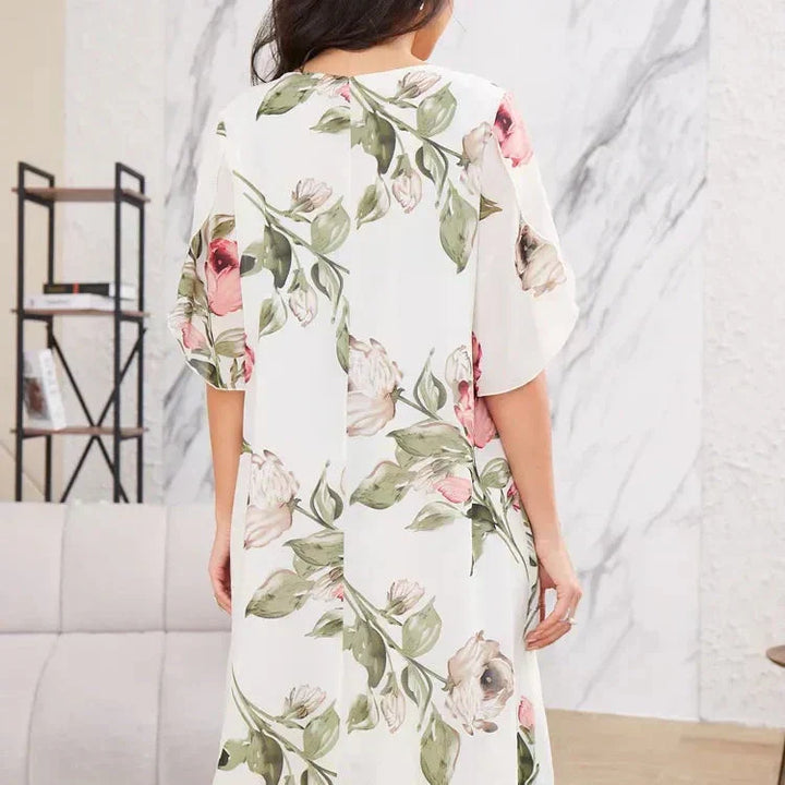 Sommerkleid für Damen - Elegantes Chiffon Midikleid mit Blumenmuster