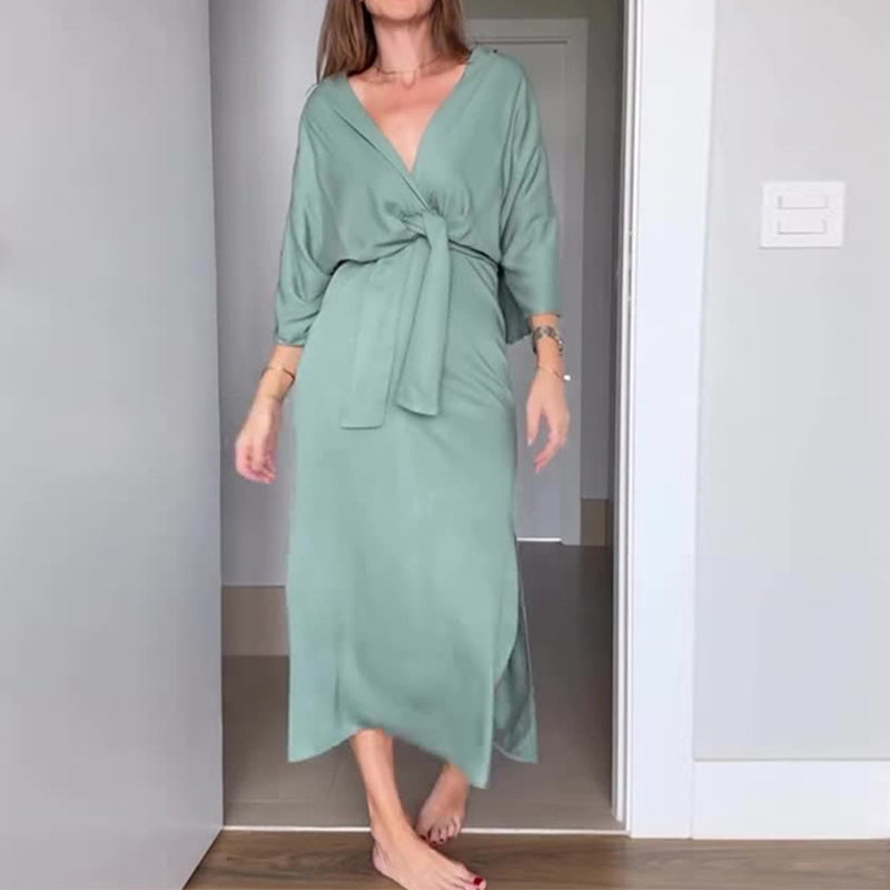 Midikleid für Damen - Elegantes Wickelkleid mit Schlitz für Sommer