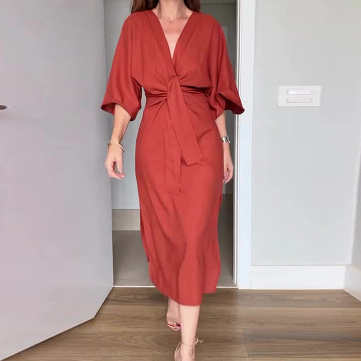 Midikleid für Damen - Elegantes Wickelkleid mit Schlitz für Sommer