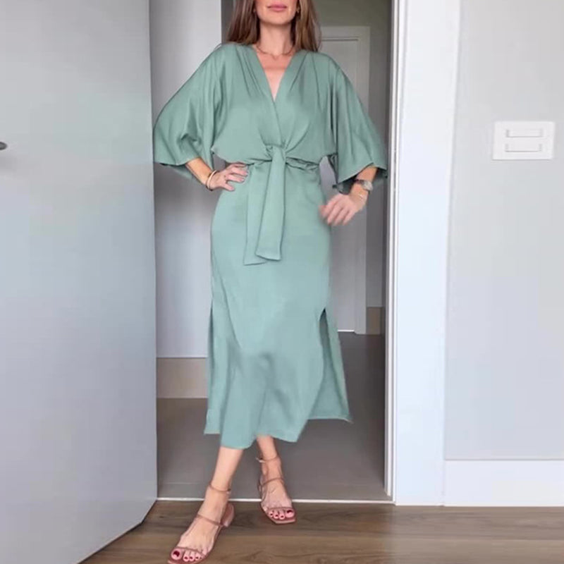 Midikleid für Damen - Elegantes Wickelkleid mit Schlitz für Sommer