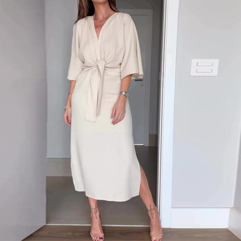 Midikleid für Damen - Elegantes Wickelkleid mit Schlitz für Sommer