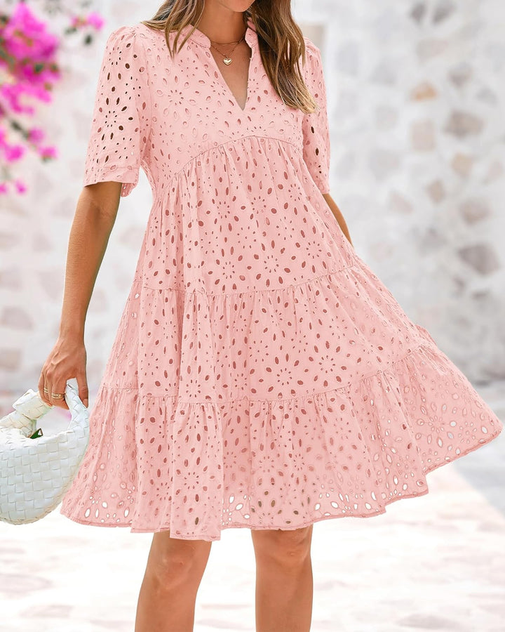 Sommerkleid - Luftiges A-Linien Stufenkleid mit V-Ausschnitt