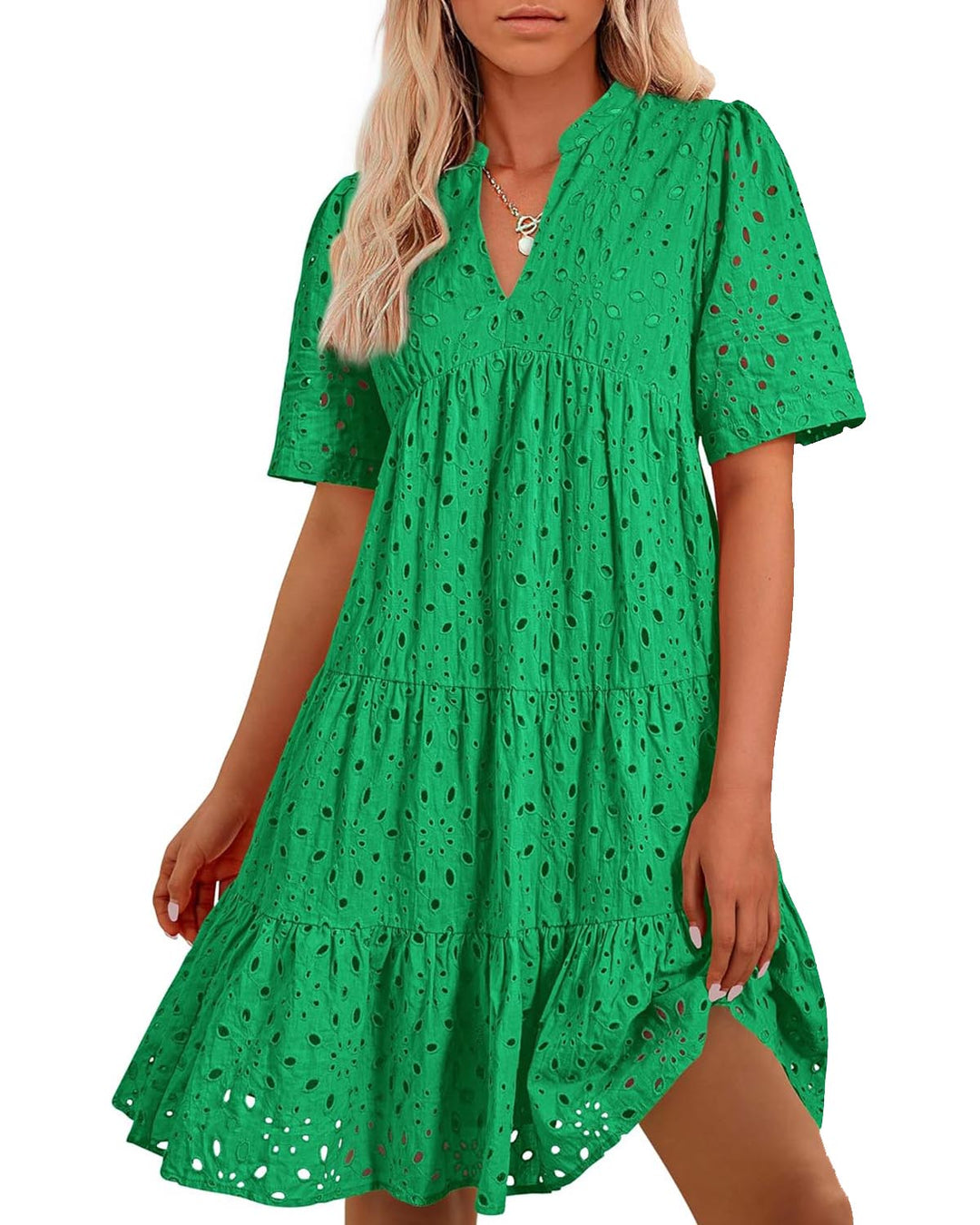 Sommerkleid - Luftiges A-Linien Stufenkleid mit V-Ausschnitt