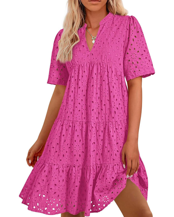 Sommerkleid - Luftiges A-Linien Stufenkleid mit V-Ausschnitt