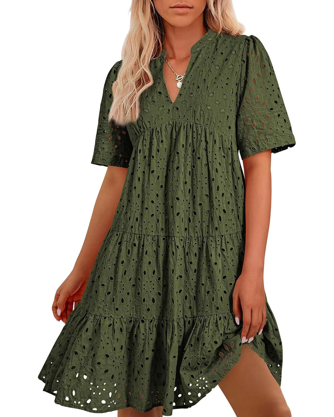 Sommerkleid - Luftiges A-Linien Stufenkleid mit V-Ausschnitt