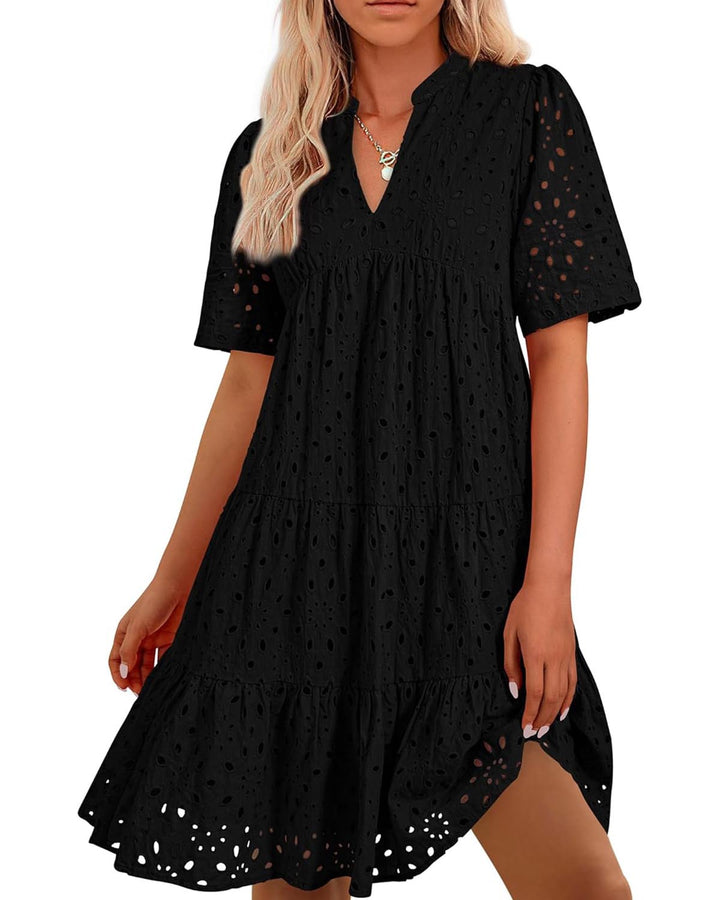 Sommerkleid - Luftiges A-Linien Stufenkleid mit V-Ausschnitt