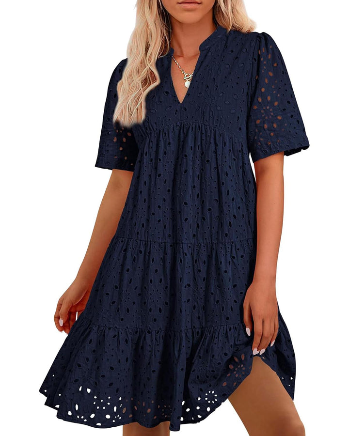 Sommerkleid - Luftiges A-Linien Stufenkleid mit V-Ausschnitt
