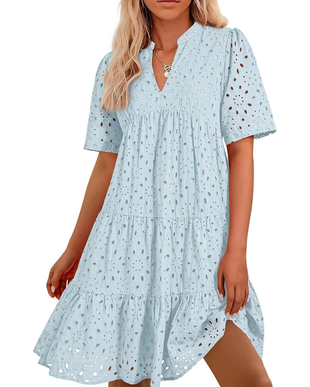 Sommerkleid - Luftiges A-Linien Stufenkleid mit V-Ausschnitt