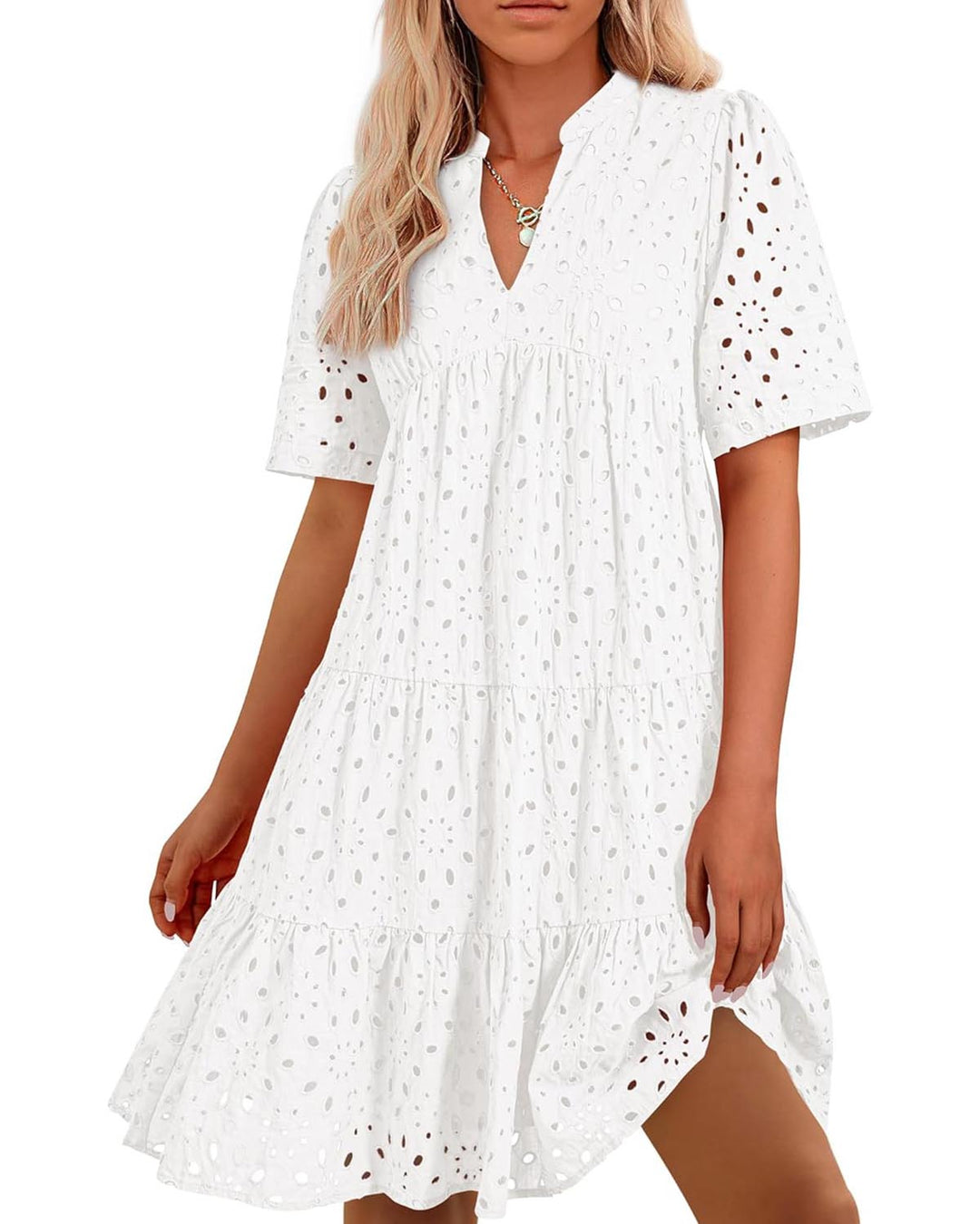 Sommerkleid - Luftiges A-Linien Stufenkleid mit V-Ausschnitt