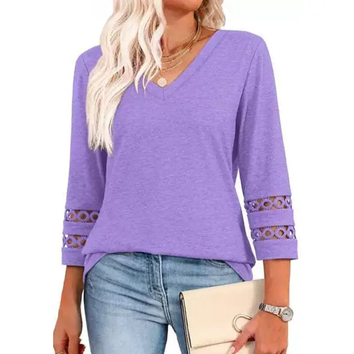Pullover für Herbst & Winter - Langarm Shirt mit V-Ausschnitt und Spitzendetails für Damen