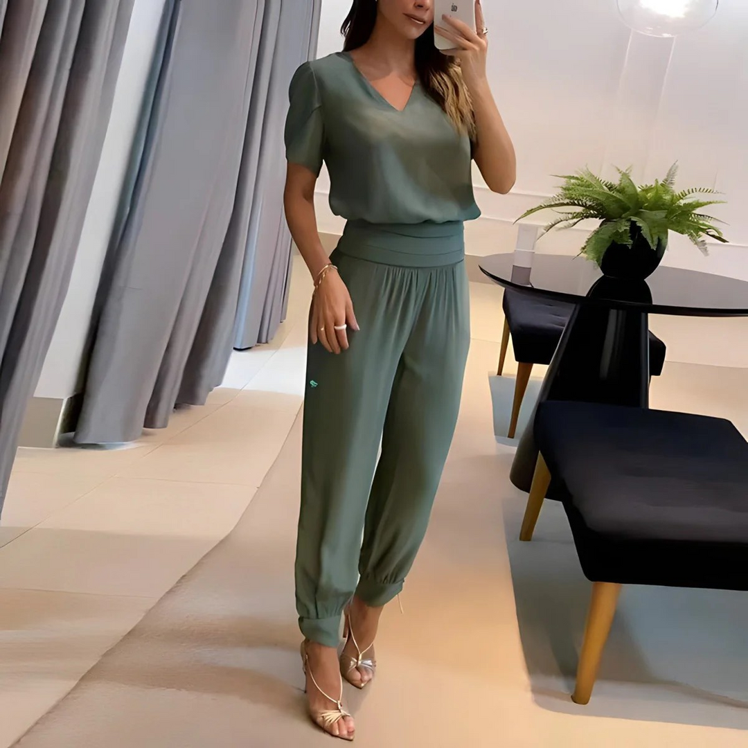 Olivia Jumpsuit | Eleganter V-Ausschnitt Overall mit Elastischer Taille