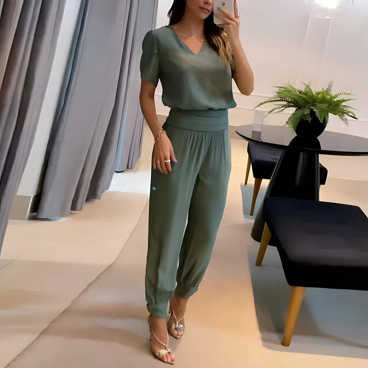 Olivia Jumpsuit | Eleganter V-Ausschnitt Overall mit Elastischer Taille