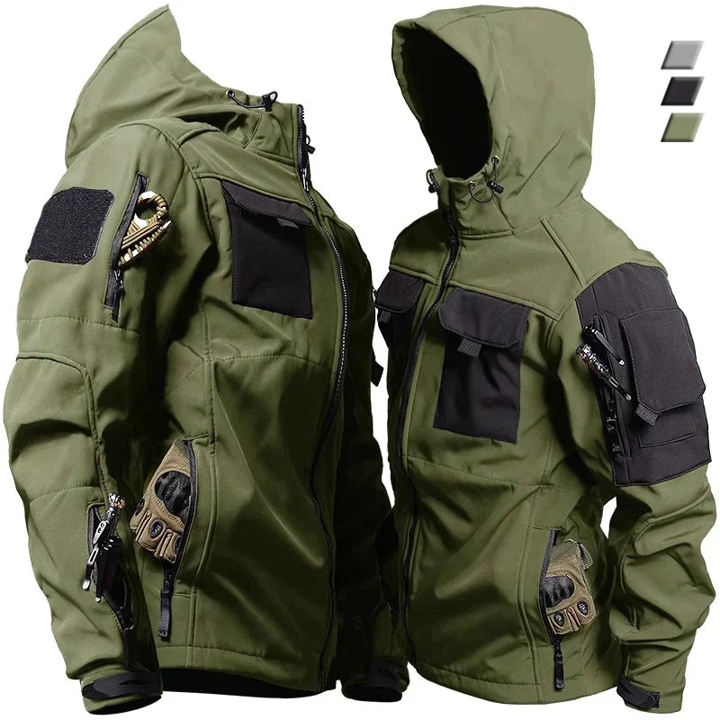 Taktische Softshelljacke für Herren – Wasserdichte & warm gefütterte Winter-Outdoorjacke mit Kapuze