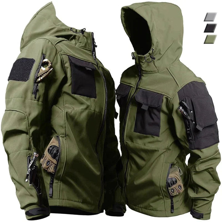 Taktische Softshelljacke für Herren – Wasserdichte & warm gefütterte Winter-Outdoorjacke mit Kapuze