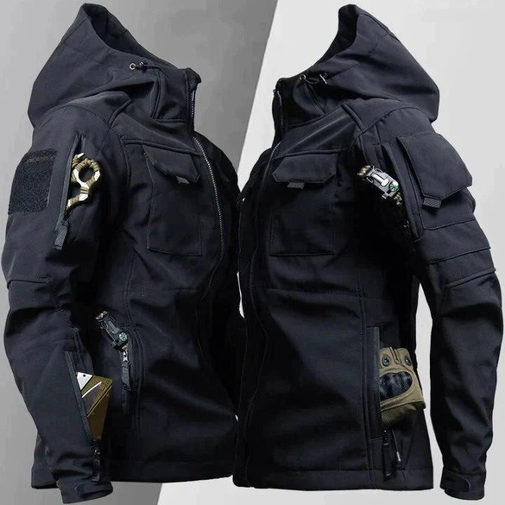 Taktische Softshelljacke für Herren – Wasserdichte & warm gefütterte Winter-Outdoorjacke mit Kapuze