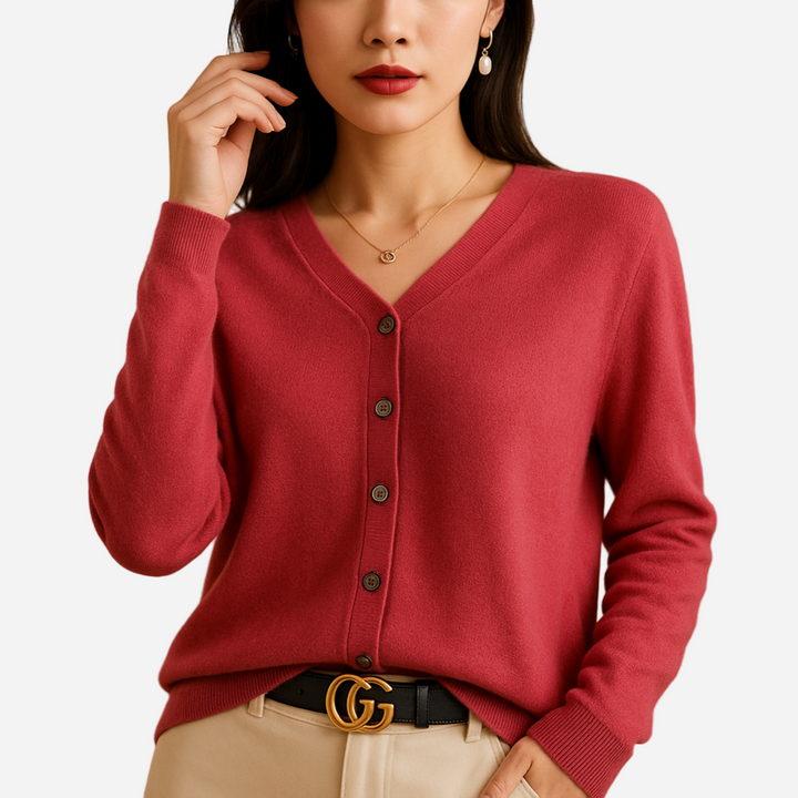 V-Ausschnitt Cardigan für Damen - Knöpfe & Langarm für den Winter