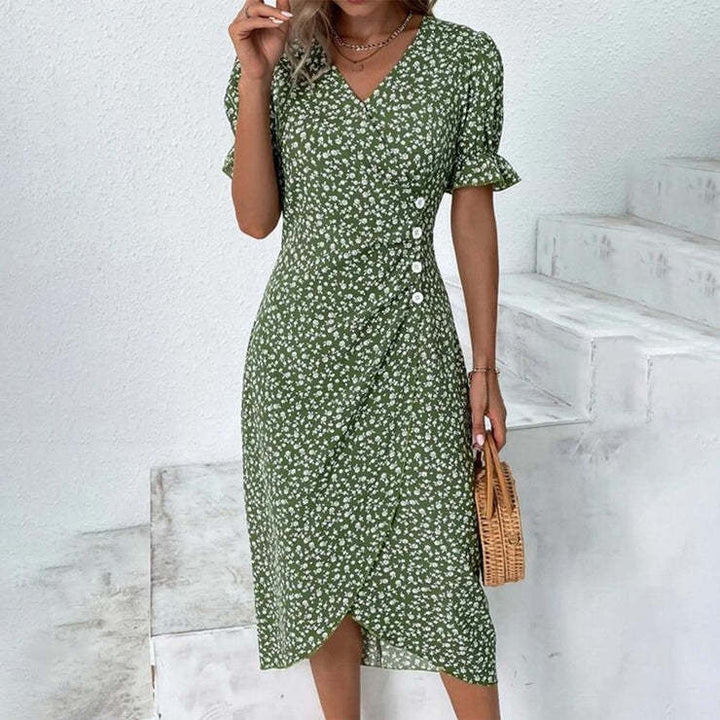 Sommerkleid - Luftiges Maxikleid mit V-Ausschnitt und Puffärmeln