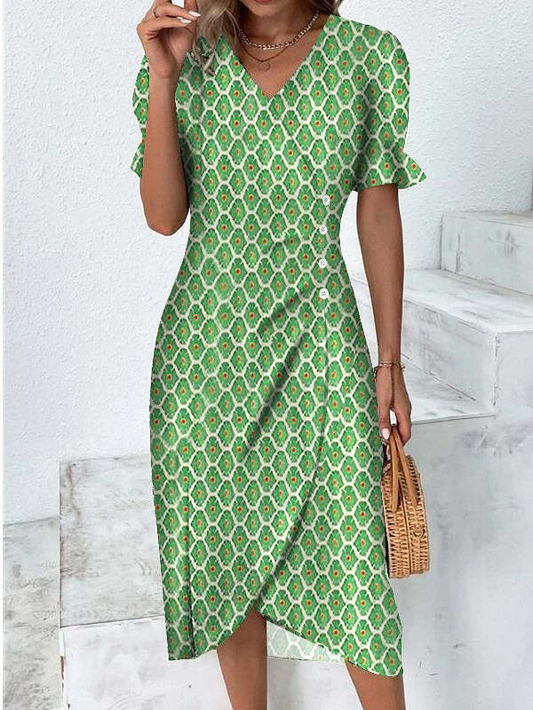 Sommerkleid - Luftiges Maxikleid mit V-Ausschnitt und Puffärmeln