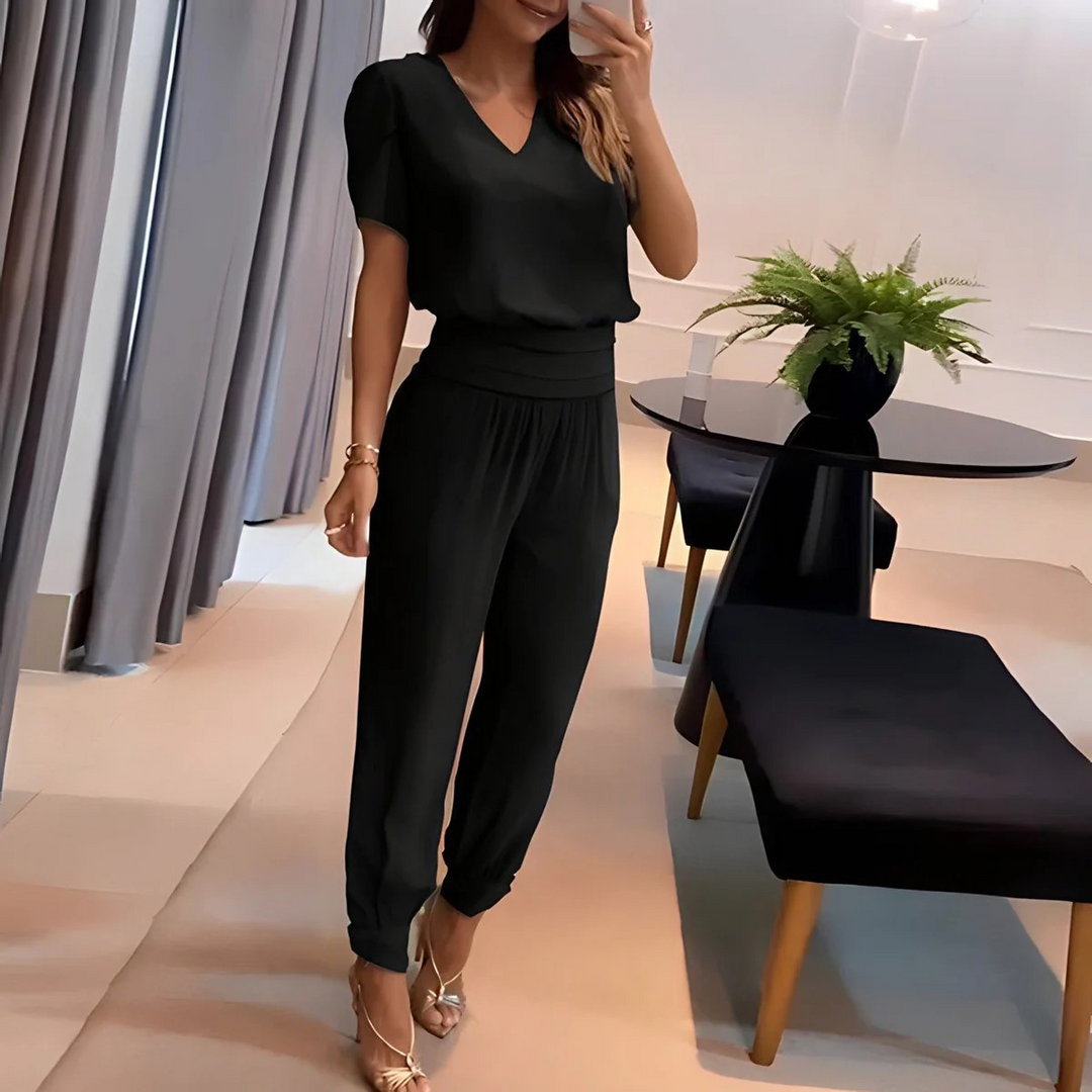 Olivia Jumpsuit | Eleganter V-Ausschnitt Overall mit Elastischer Taille