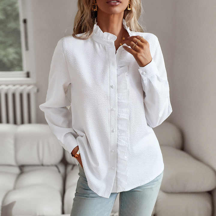 Blusenshirt - Luftiges Bluse mit Stehkragen und Rüschen für Sommer