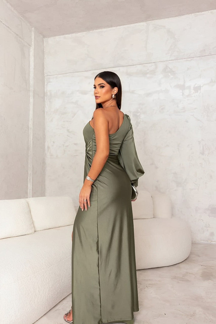 Loscano Abendkleid | Elegantes One-Shoulder Hochzeitsgast Kleid mit hohem Beinschlitz