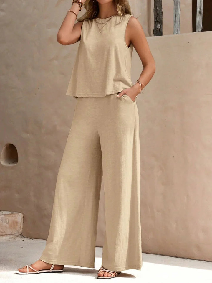 Zweiteiler für Damen - Elegantes Sommer-Set aus Top und weiter Hose